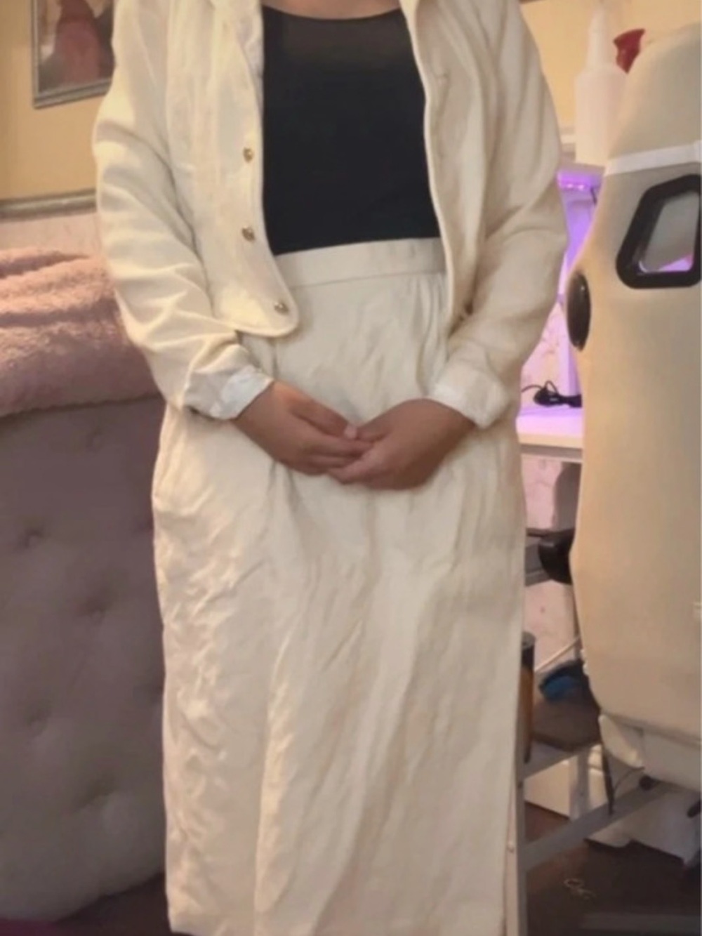 Koret Cream Maxi Skirt with High Waist